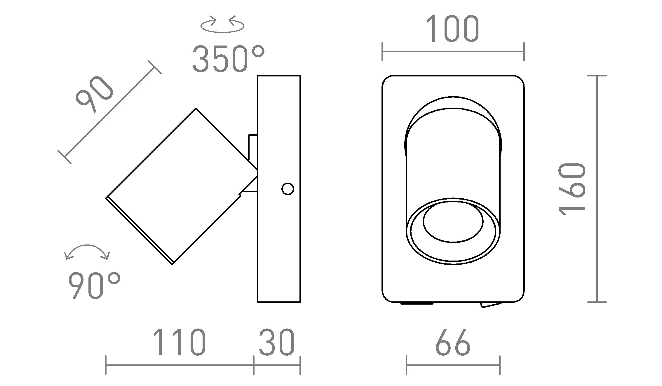 VOLTERA USB стенна лампа - Product sketch