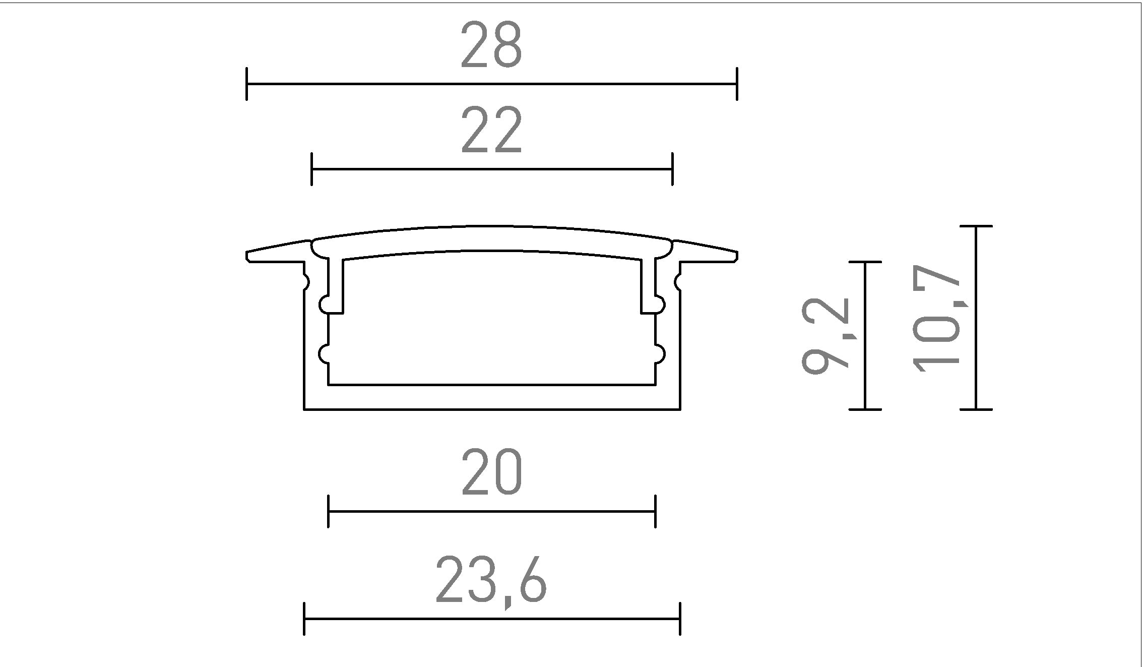 LED PROFILE A verzonken 1m - Product sketch