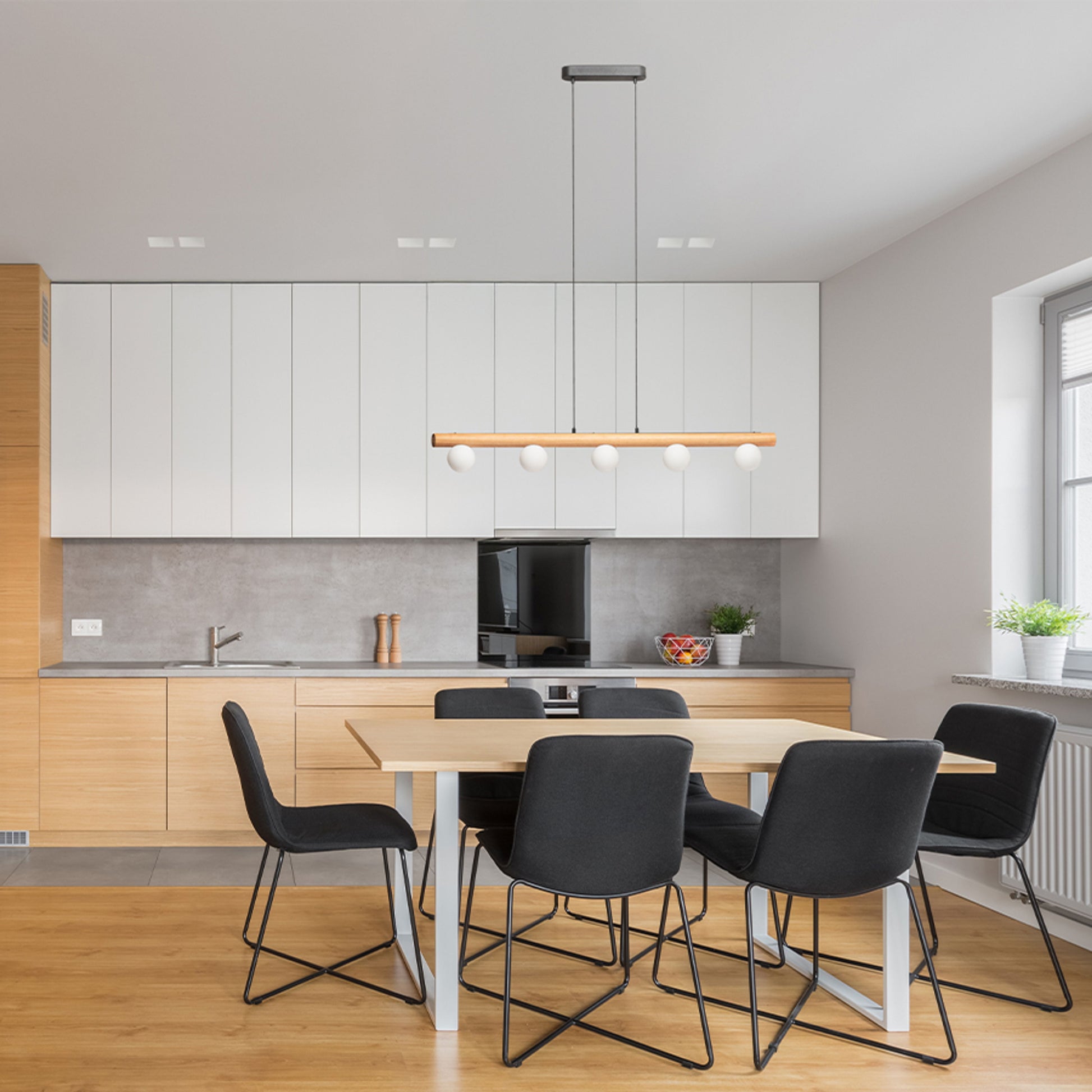 RENDL pendant lamp NOCTIS pendant wood/opal-colored glass 230V LED G9 5x7W R14460 4